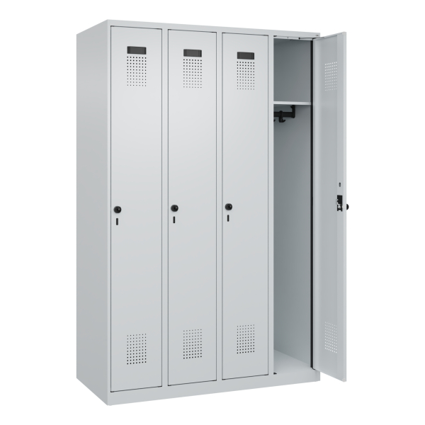 4067521939956 - Kleiderspind Evolo Plus 4 Abteile Anschlag rechts Sicherheits-Drehriegel B 1200 x T 500 x H 1850 mm lichtgrau lichtgrau 4067521939956 - Kleiderspind Evolo Plus 4 Abteile Anschlag rechts Sicherheits-Drehriegel B 1200 x T 500 x H 1850 mm lichtgrau lichtgrau