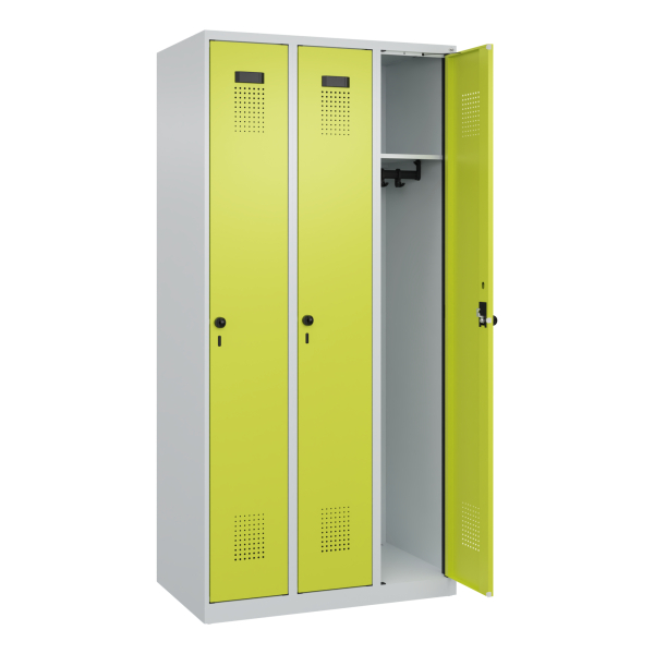 4067521942291 - Kleiderspind Evolo Plus 3 Abteile Anschlag rechts Sicherheits-Drehriegel B 900 x T 500 x H 1850 mm lichtgrau clowngrün 4067521942291 - Kleiderspind Evolo Plus 3 Abteile Anschlag rechts Sicherheits-Drehriegel B 900 x T 500 x H 1850 mm lichtgrau clowngrün