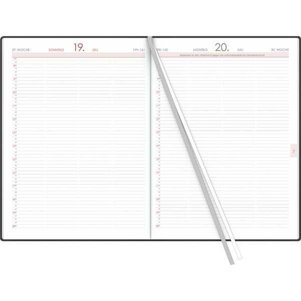 4006928025282 - Terminbuch anthrazit 2025  - Bürokalender A4 (21x297 cm) - 1 Tag 1 Seite - Einband wattiert - Viertelstundeneinteilung 730 - 20 Uhr - 886-0021