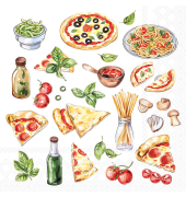 Servietten 13320665, mehrfarbig / Pizza und Nudeln, 3-lagig, 33x33cm