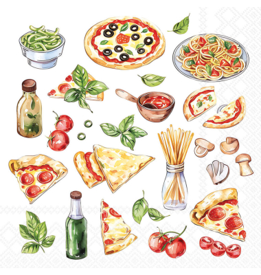 Motivserviette 33x33cm Pizza und Nudeln