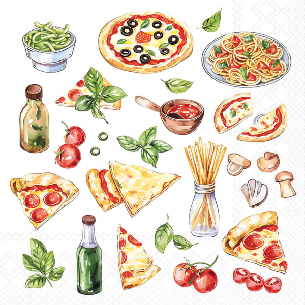 8712159227840 - Motivserviette 33x33cm Pizza und Nudeln 8712159227840 Ambiente