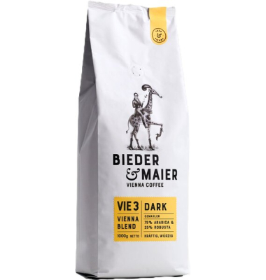 Kaffee Vienna Coffee VIE 3 Dark Vienna Blend 1014EU, 1000g, ganze Bohnen im Beutel