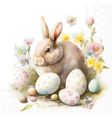 Frühj. Motivserviette 33x33cm Hase  Eier