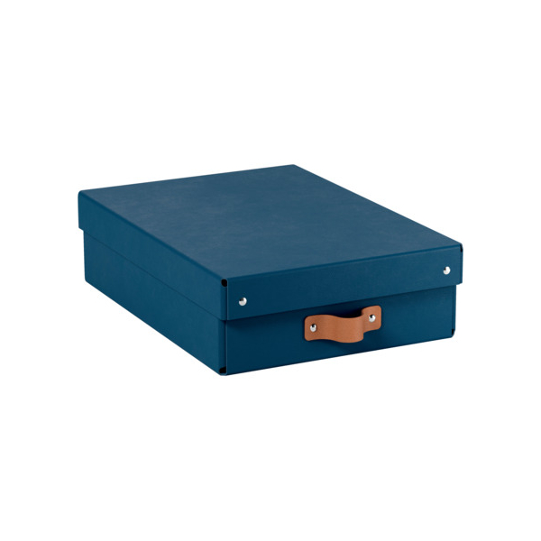 4002432136421 - Puro Aufbewahrungsbox mit Deckel mittelgroß & flach 8L 100% recycelter Karton 2er-Pack Dunkelblau