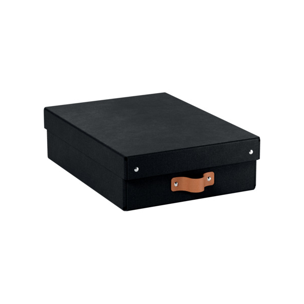 4002432136438 - Puro Aufbewahrungsbox mit Deckel mittelgroß & flach 8L 100% recycelter Karton 2er-Pack Schwartz