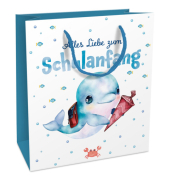 Geschenktasche 1502-25452, Schulanfang, mit Tragekordel, Delfin, 18cm x 21cm