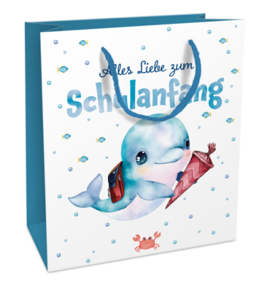 Geschenktasche 1502-25452, Schulanfang, mit Tragekordel, Delfin, 18cm x 21cm