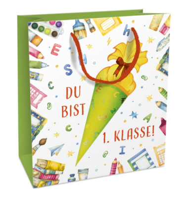 Geschenktasche 1502-25453, Schulanfang, mit Tragekordel, Schult&uuml;te, 18cm x 21cm