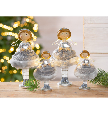 Weihnachtlicher Engel LED grau sortiert