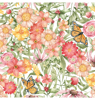 Motivservietten 212004 / Blumen/Schmetterlinge, 3-lagig, 33x33cm