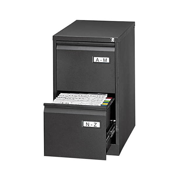 BISLEY Light Hängeregistraturschrank, einbahnig, DIN A4, 2 HR-Schubladen, Metall, 633 Schwarz, 62.2 x 41.3 x 71.1 cm