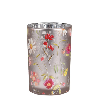 Windlicht Blumen Glas bunt