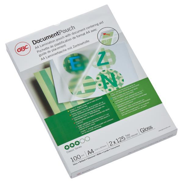 0033816024021 - Laminierfolien GBC® für Heißlaminiergeräte A4 Hoch- & Querformat beschriftbar 125 µ L 303 x B 216 mm transparent-matt Polyester 100 Stück