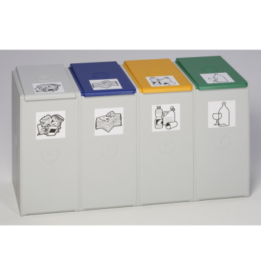 Abfallsammelsystem, 4x40 Liter, PolystyrolTragegriff Deckel Einsatz Griffrand