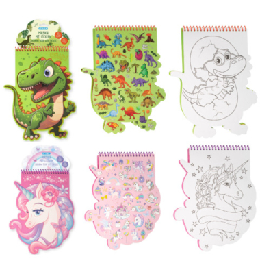 Spiral-Malbuch Dino + Einhorn sortiert