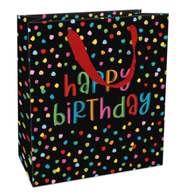 Geschenktasche 1582-26014, Geburtstag, mit Trageband, &bdquo;Happy Birthday&ldquo;, 18cm x 21cm