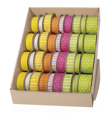 Zierband Z701 099 94.0036, Fr&uuml;hling, gelb/natur/melone/orange/altrosa/shocking pink/apfelgr&uuml;n/limone