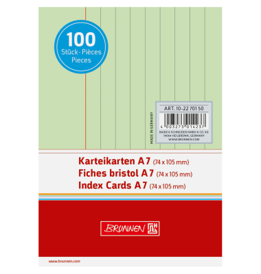 Karteikarten 102270150 gr&uuml;n A7 liniert 190g 