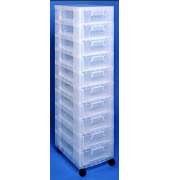 Aufbewahrungsbox Turm mit Rollen DT7092, 10x7 Liter, mit Deckel, au&szlig;en 420x300x1120mm, Polypropylen (PP) transparent