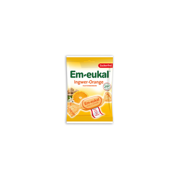 20 Stück EMEUKAL Bonbons zuckerfrei Ingwer Orange 4009077026018 EMEUKAL