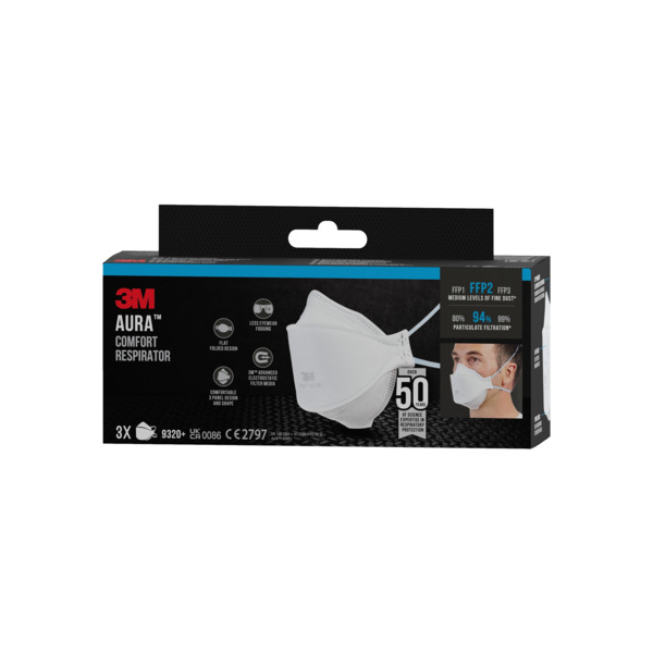 3M Atemschutzmasken Aura™ 9320+ FFP2 NR D EN 149:2001, A1:2009, 3 St.