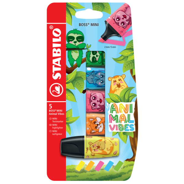 10 x Stabilo Textmarker BOSS MINI Animal Vibes Blister 5 Stück/5 Farbe