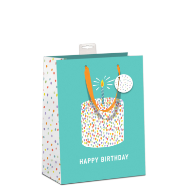 Geschenktasche 7549-2529-L, Geburtstag, mit Trageband / Geschenkanh&auml;nger, &bdquo;Happy Birthday&ldquo;, 26cm x 32cm