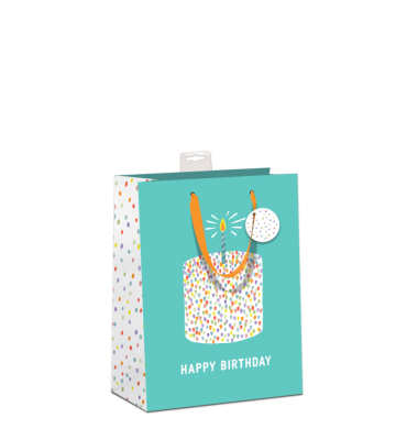 Geschenktasche 7549-2529-M, Geburtstag, mit Trageband / Geschenkanh&auml;nger, &bdquo;Happy Birthday&ldquo;, 18cm x 23cm