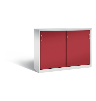 Schiebet&uuml;renschrank Accurado-2000 21571200S10275, abschlie&szlig;bar, 2x3 OH, lichtgrau/rubinrot, 160x120x50cm (BxHxT)