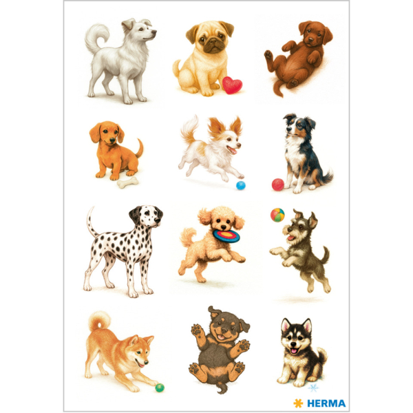 10 Stück Herma Schmucketikett Decor verspielte Hunde 4008705158312 Herma