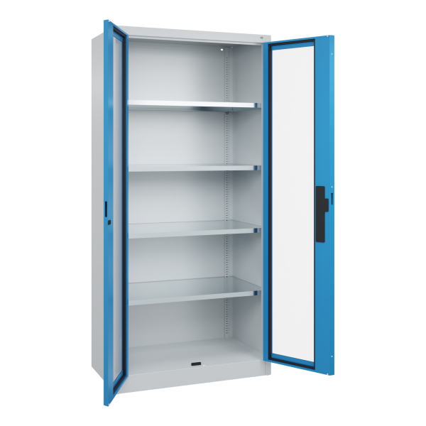 4069361431621 - Sichtfenster-Flügeltürschrank HxBxT 1950 x 930 x 500 mm 4 Fachböden lichtgrau   lichtblau C+P