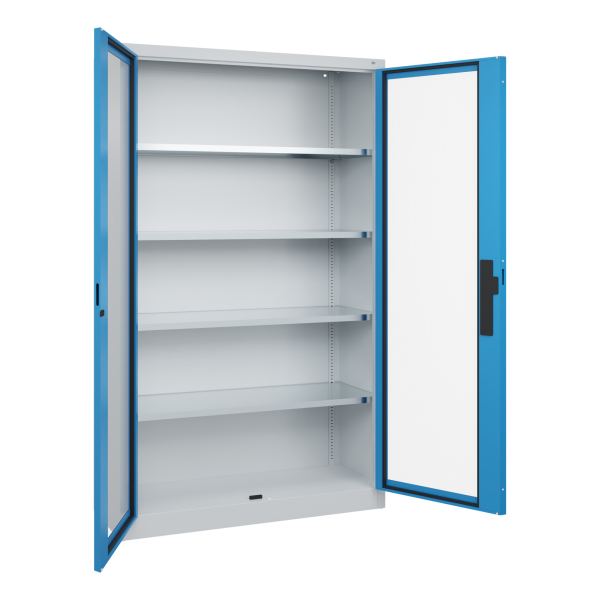 4069361440562 - Sichtfenster-Flügeltürschrank HxBxT 1950 x 1200 x 400 mm 4 Fachböden lichtgrau   lichtblau C+P