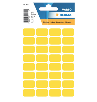 Etiketten Vario 3641, gelb, 12x19mm, rechteckig