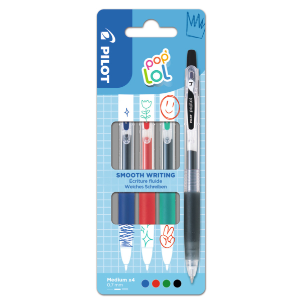 PILOT pop´lol Gelschreiber-Set Classic 0,4 mm, Schreibfarbe: farbsortiert, 4 St.