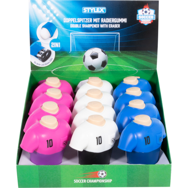 12 Stück Stylex Doppelspitzer m.Radiergummi Trikot sort. 4044186426045 Stylex