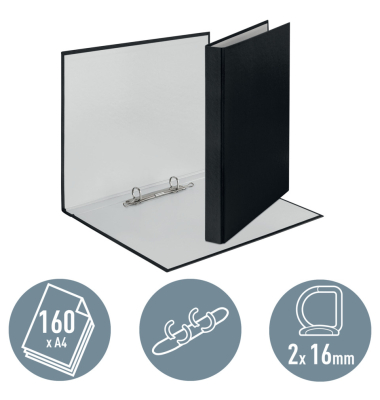 Ringbuch Standard 4209-00-95, A4 2 Ringe 16mm Ring-&Oslash; Karton, PP-kaschiert schwarz