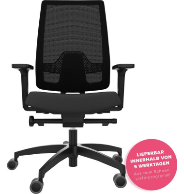 B&uuml;rodrehstuhl Indeed mesh, schwarz / schwarz, mit Armlehnen, bis 150 kg, ohne Kopfst&uuml;tze
