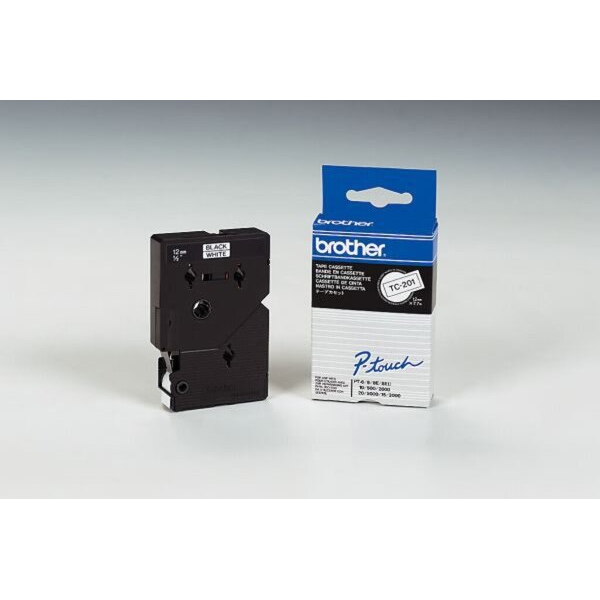 4977766051651 - P-touch Schriftband TC-201 12mm x 77m schwarz weiß laminiert selbstklebend 10 Stück 4977766051651 Brother