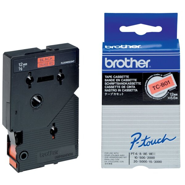 4977766050937 - TC B01 - Laminiertes Band - 12 mm x 67 m - Schwarz auf fluoreszierendem Orange - für P-Touch PT-2000 PT-3000