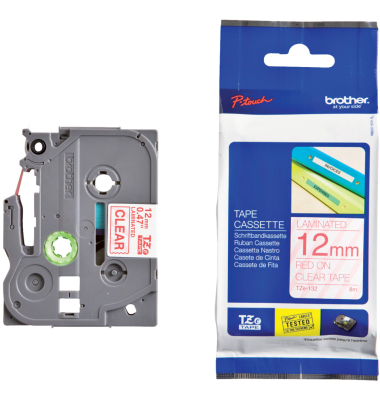 P-touch Schriftband TZe-132 12mm x 8m rot/farblos laminiert selbstklebend