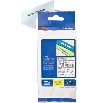 Farbband P-Touch, 36 mm / 8 m, wei&szlig; auf transparent, matt, laminiert