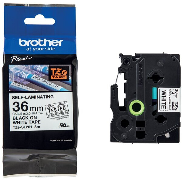 4977766806428 - Schriftband Extra stark klebend TZe TZESL261 Bandfarbe Weiß SchriftfarbeSchwarz 36 mm 8 m