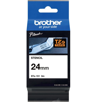 Schriftband Schablone  Brother STe STe-151  Bandfarbe: Transparent Schriftfarbe:Wei&szlig; 24 mm 3 m