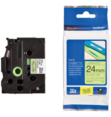 P-touch Schriftband TZe-C51 24mm x 5m schwarz/signalgelb laminiert selbstklebend