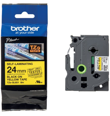 Farbband P-Touch, 24 mm 8 m, schwarz auf&nbsp;gelb, selbstlaminierend