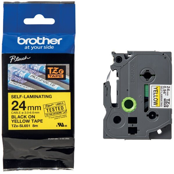 4977766806442 - Schriftband Extra stark klebend TZe TZESL651 Bandfarbe Gelb SchriftfarbeSchwarz 24 mm 8 m
