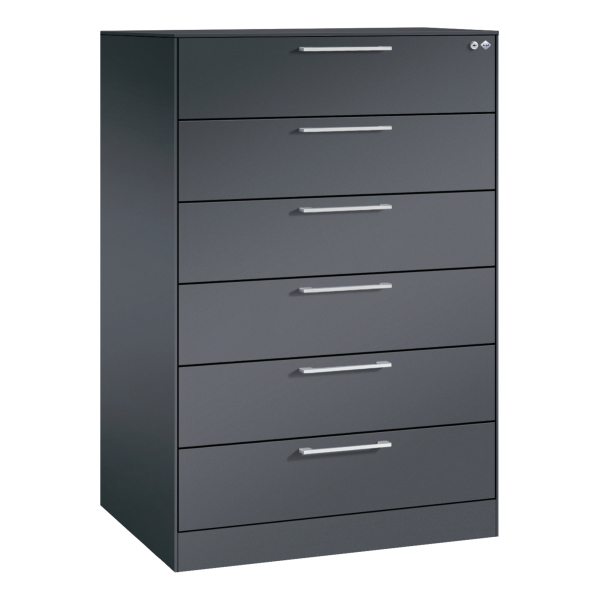 4051803754863 - Karteischrank BxTxH 800x600x1298 mm DIN A5 dreibahnig 6 Schubladen Bügelgriff RAL 7021 schwarzgrau