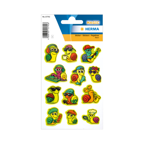 10 Stück Herma Sticker Magic Lustige Schnecken 4008705157926 Herma