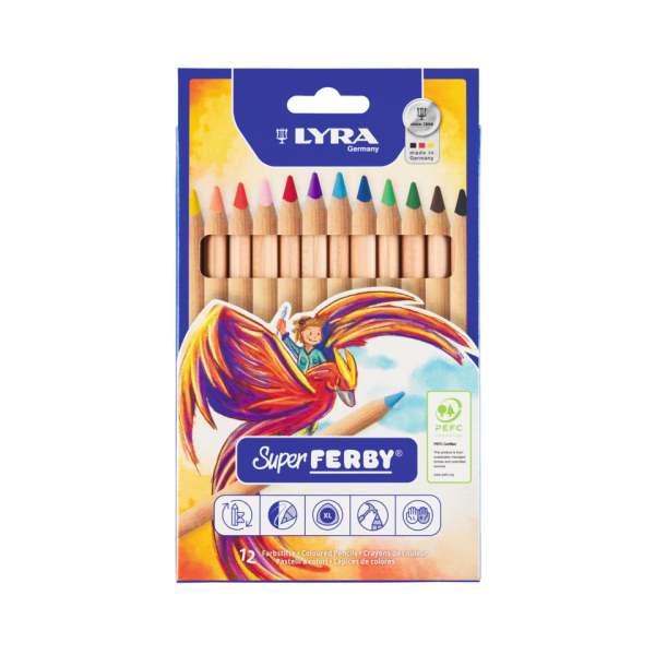 Lyra Buntstifte-Set Super Ferby, L3711120, 12-farbig sortiert, dreikant, Packung 4084900450031 Lyra